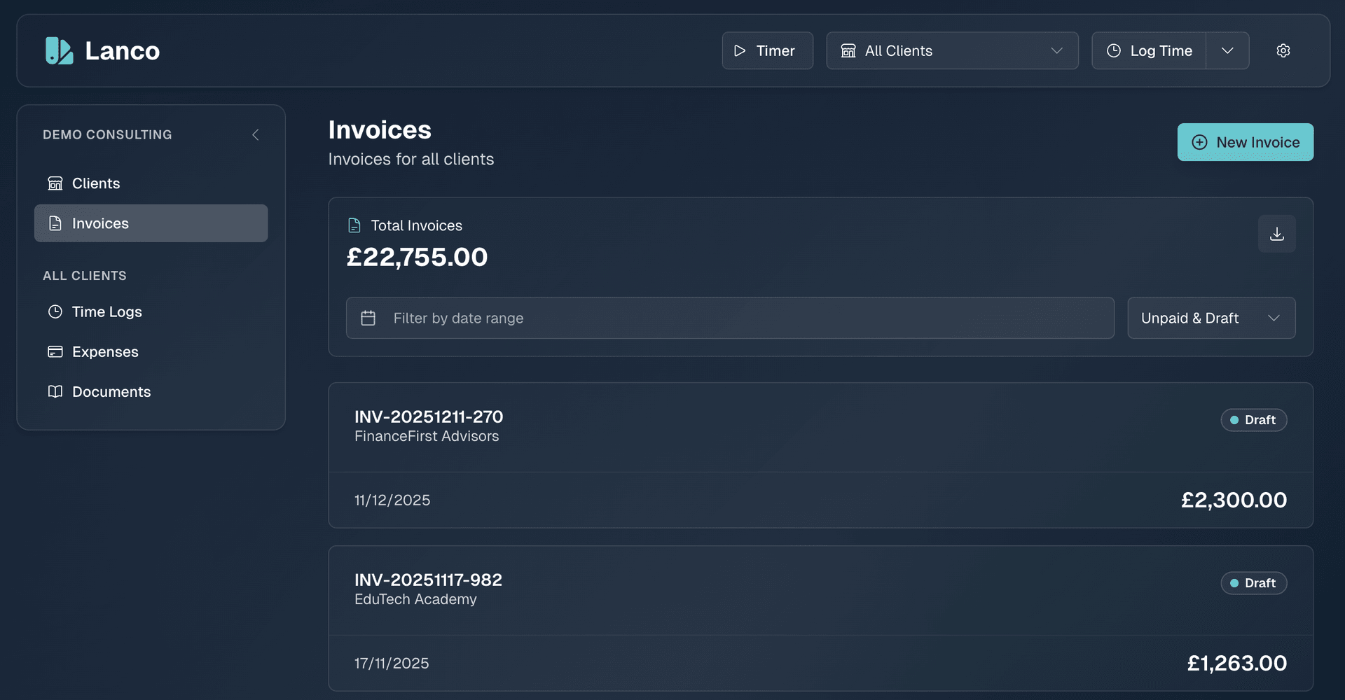 Lanco desktop interface